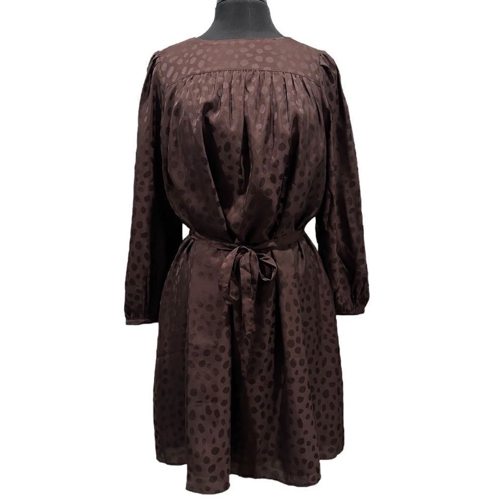 Ann Taylor Pure Chocolate Monotone Polka Dot Belted Flare Dress Sz M